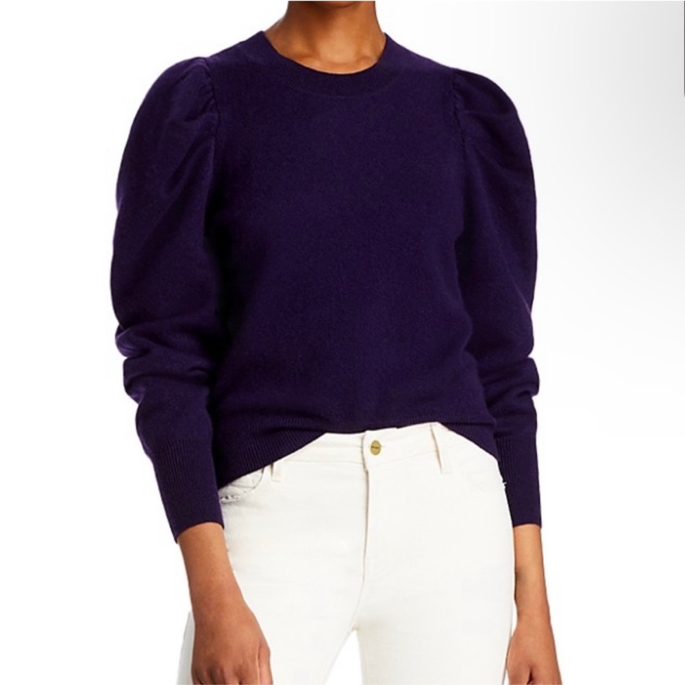 Aqua Cashmere Deep Purple Sweater with Puffy Shoulders